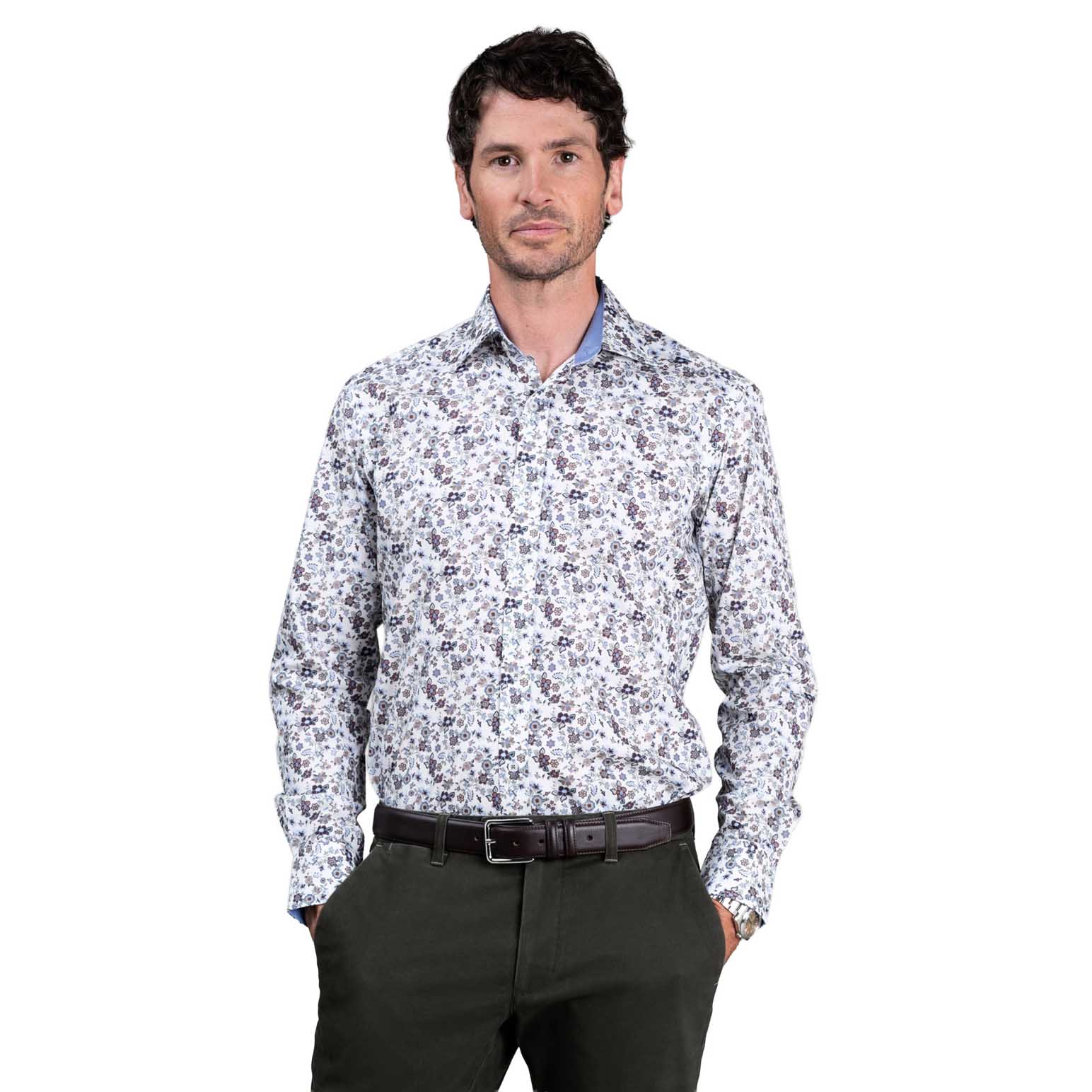 Rembrandt Barbican White Garden Floral Print Shirt